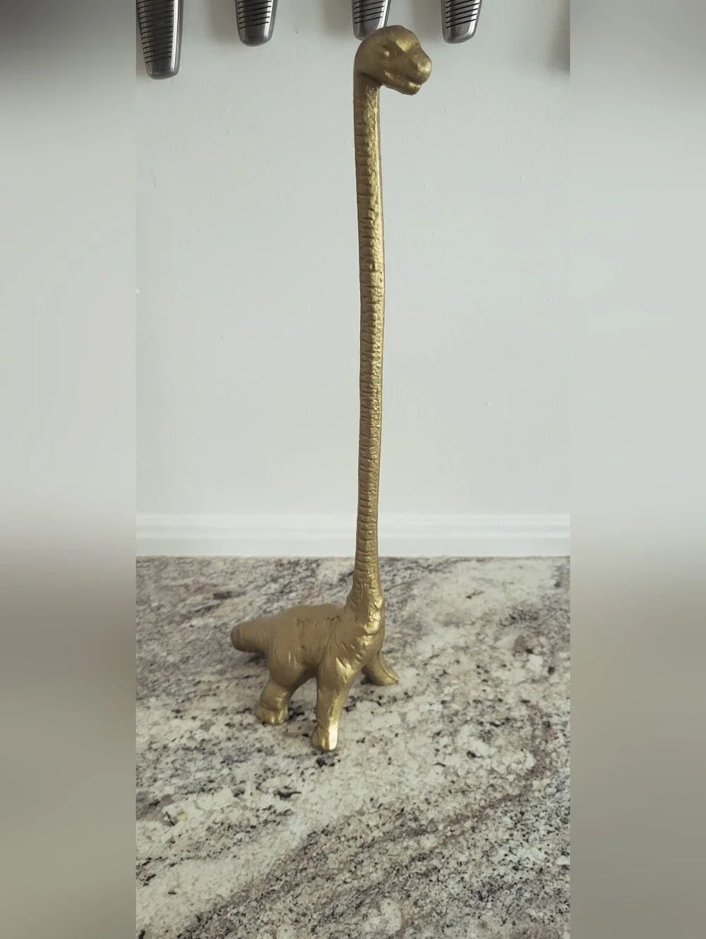 Gold Long-Neck Dinosaur Figurine - Decorative Home Accent - Picture 2 of 4